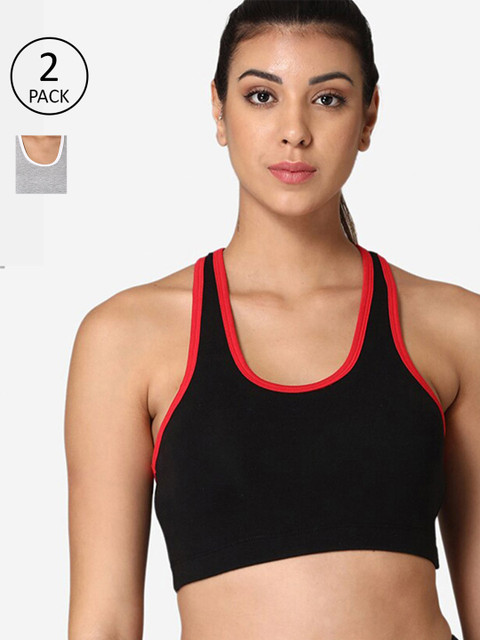 

ABELINO Grey & Black Set of 2 Lightly Padded Full Coverage Workout Bra