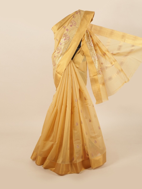 

Pothys Gold & Pink Ethnic Motifs Cotton Blend Saree