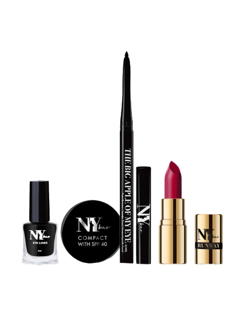 

NY Bae 4 Pcs Compact Powder & Liquid Eyeliner Kajal Pink Matte Lipstick Makeup Kit 19.75ml, Multi
