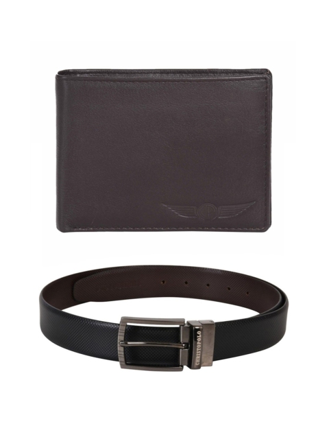 

CHRISTOPOLO Men Black & Coffee Brown Leather Accessory Gift Set