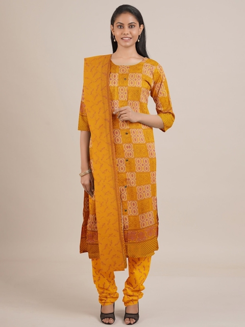 

Pothys Yellow & Pink Printed Unstitched Dress Material