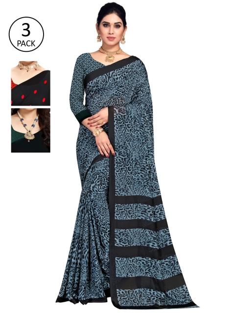 

KALINI Women Pack of 3 Printed Poly Georgette Sarees, Red