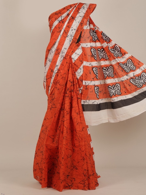 

Pothys Orange & White Batik Saree