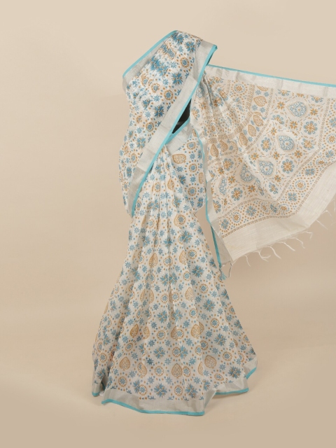 

Pothys White & Turquoise Blue Printed Saree