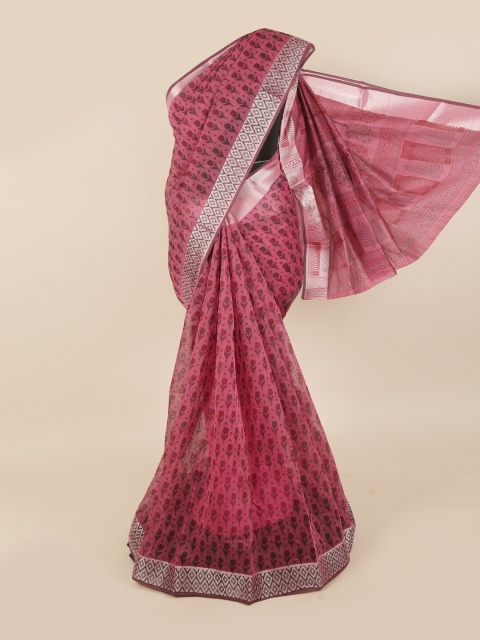

Pothys Pink & Green Floral Zari Saree