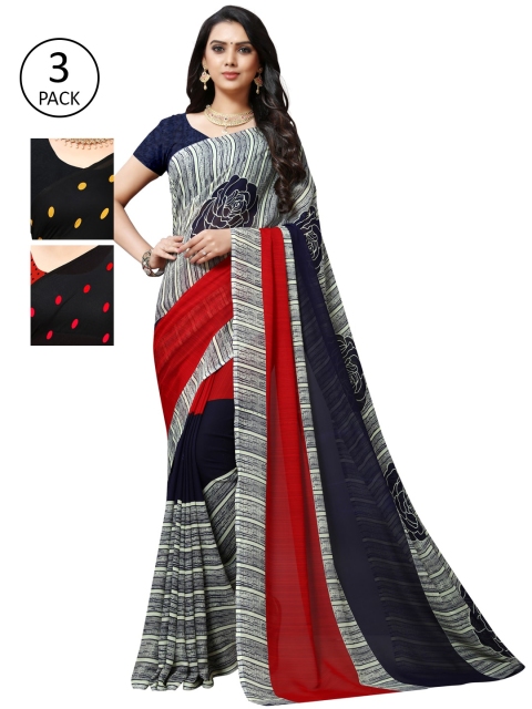 

KALINI Pack Of 3 Multicoloured Poly Georgette Sarees, Multi