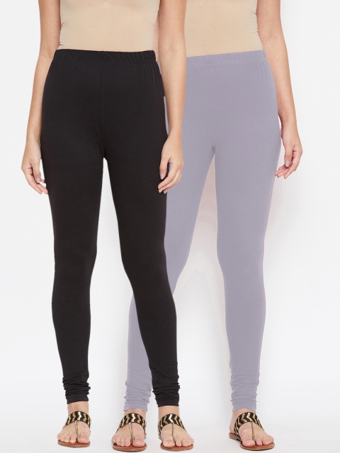 

Bitterlime Women Pack Of 2 Solid Churidar-Length Leggings, Black