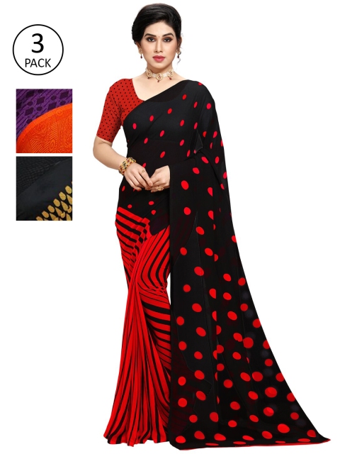 

KALINI Pack of 3 Poly Georgette Printed Sarees, Orange