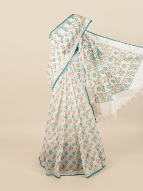 

Pothys White & Blue Zari Printed Saree