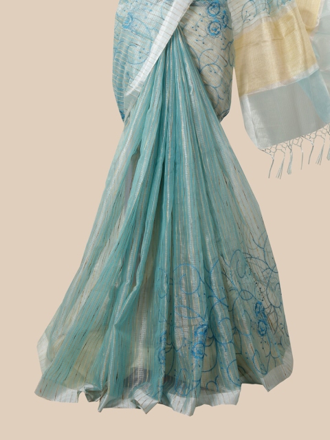 

Pothys Blue & Off White Ethnic Motifs Zari Tissue Cotton Saree