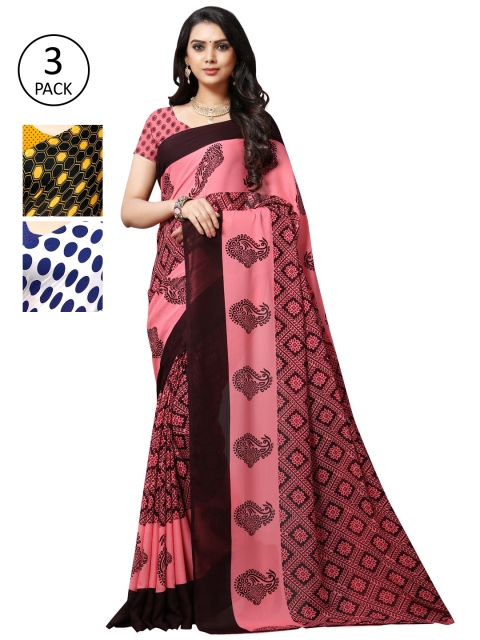 

KALINI Multi Pack of 3 Printed Poly Georgette Saree