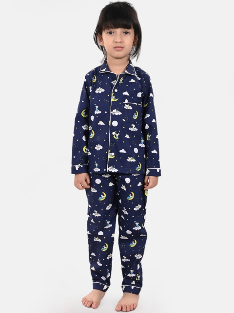 

ESME Girls Navy Blue & White Printed Cotton Night Suit