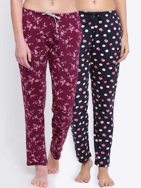 

Kanvin Women Pack Of 2 Printed Pure Cotton Lounge Pants, Navy blue