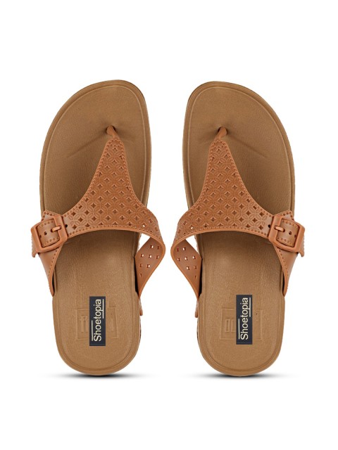 

Shoetopia Women Tan Brown Open Toe Flats