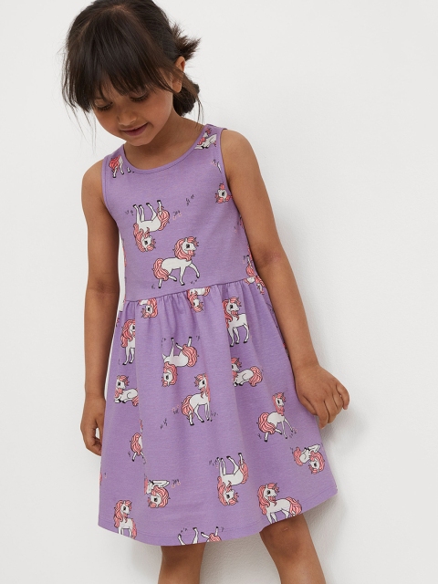 

H&M Girls Purple & White Unicorn Patterned Jersey Dress