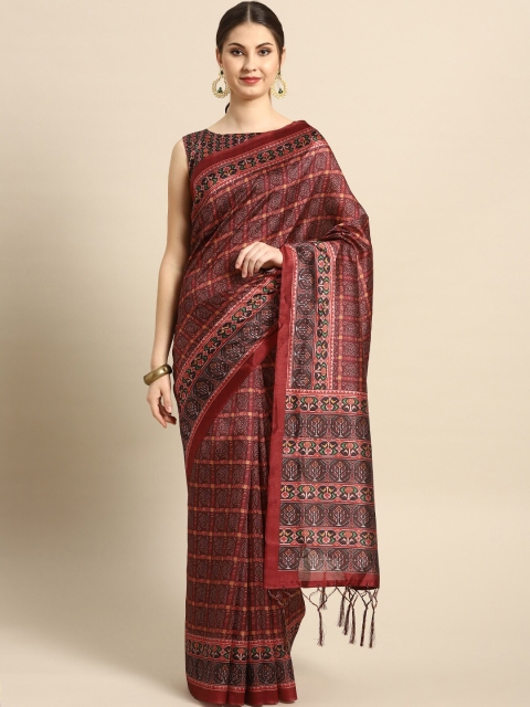 

Saree mall Maroon & Green Ethnic Motifs Silk Blend Saree