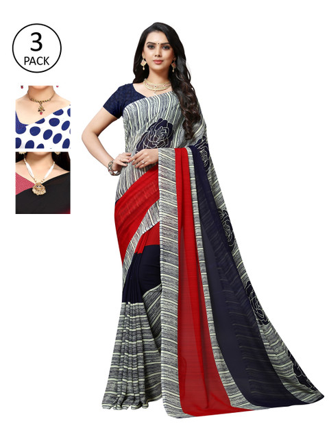

KALINI Pack Of 3 Multicoloured Poly Georgette Sarees, Multi