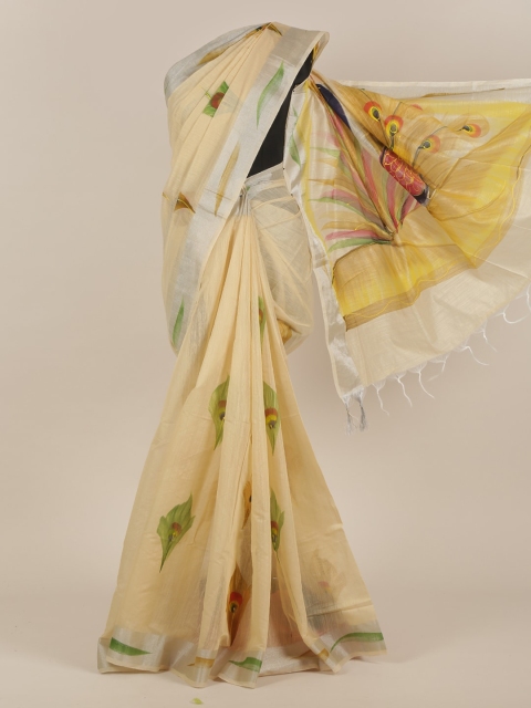 

Pothys Cream Floral Zari Cotton Blend Saree