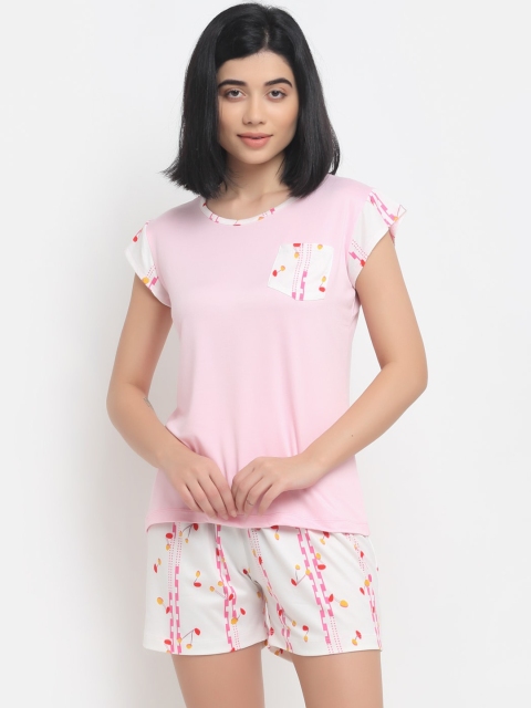 

NEUDIS Women Pink & White Night suit