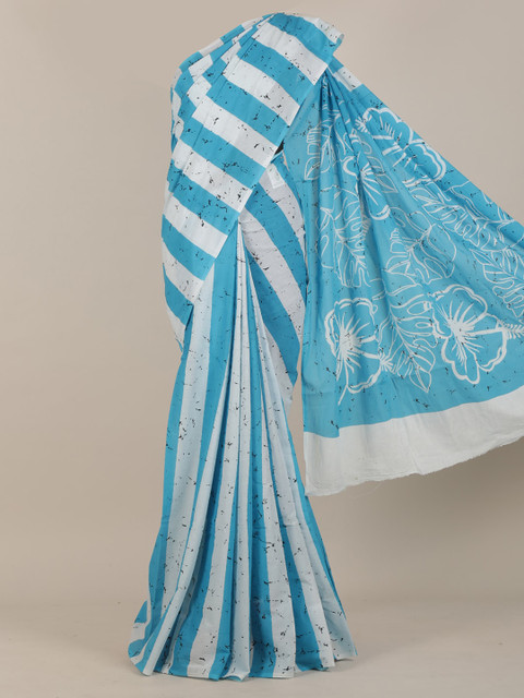 

Pothys Blue & White Striped Saree