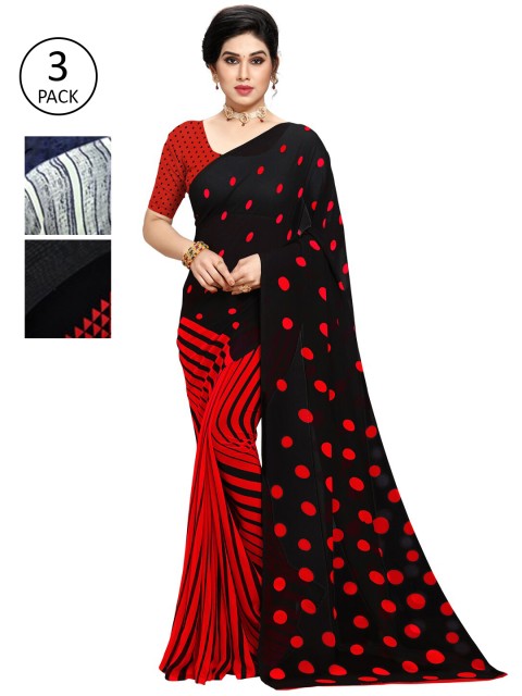 

KALINI Women Pack of 3 Printed Sarees, Red