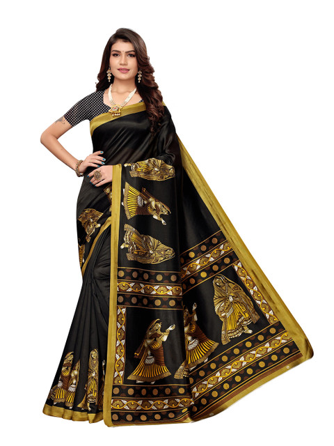 

KALINI Black & Yellow Ethnic Motifs Art Silk Saree