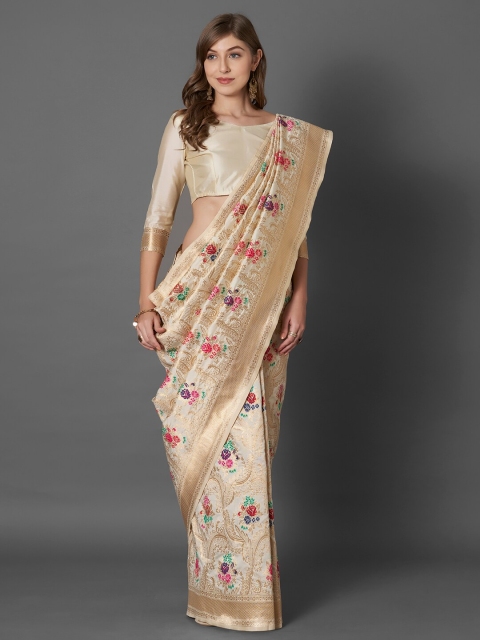 

Mitera Off White & Golden Woven Design Zari Detail Banarasi Saree