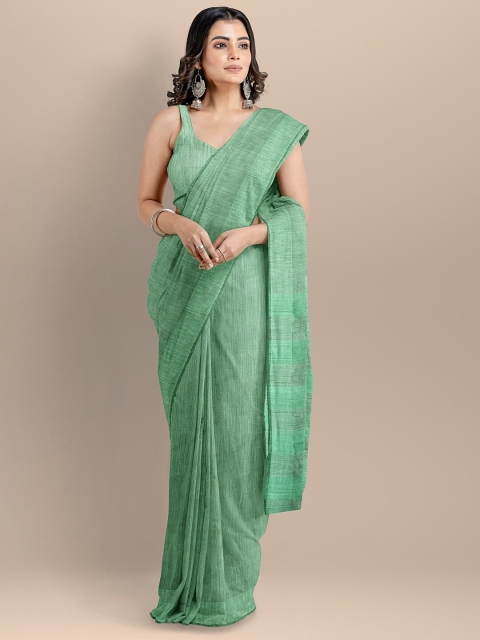 

BharatSthali Green Striped Silk Cotton Mangalagiri Handloom Saree