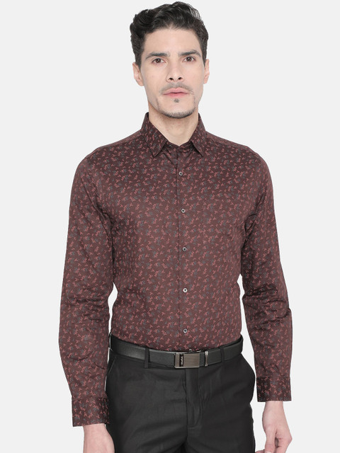 

J Hampstead Men Maroon Slim Fit Floral Printed Semiformal Shirt