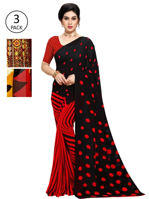 

KALINI Women Pack of 3 Printed Sarees, Red