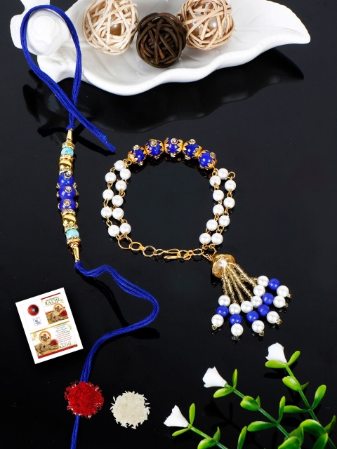 

PASSION PETALS Blue Bhaiya Bhabhi Rakhi Set With Card And Roli Chawal