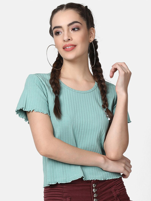 

V2 Value & Variety Women Green Flutter Sleeve Regular Top