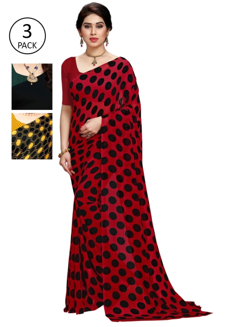 

KALINI Red & Black Pack of 3 Printed Saree