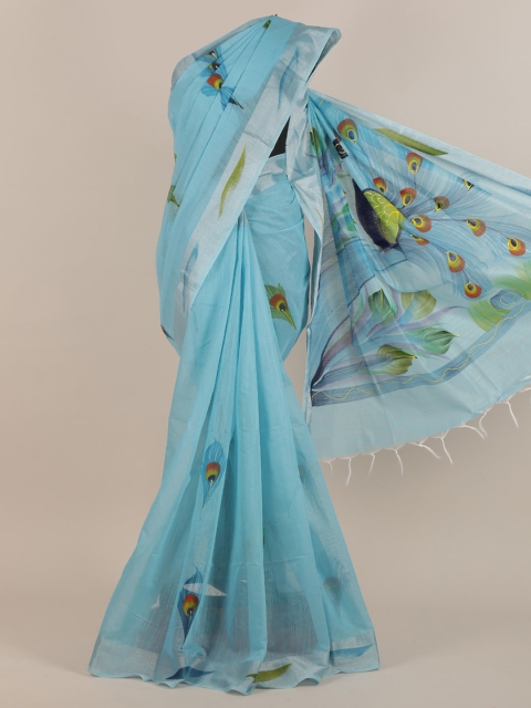 

Pothys Blue Zari Cotton Blend Saree