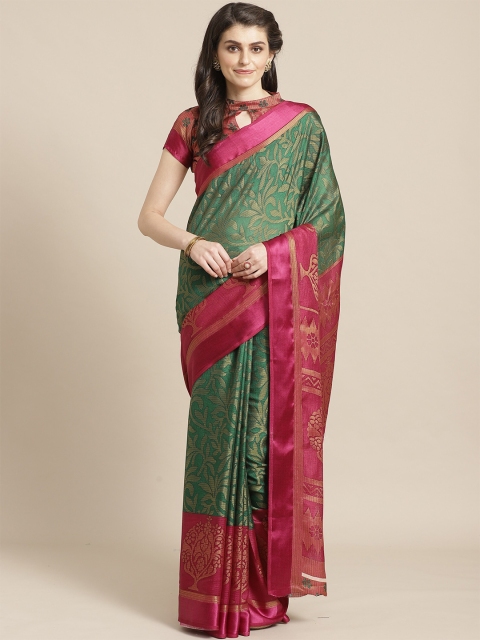 

Saree mall Green & Pink Ethnic Motifs Zari Brasso Sarees