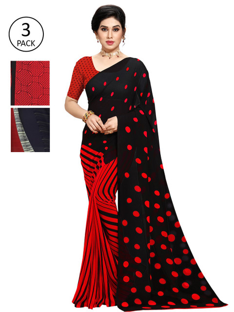 

KALINI Women Pack of 3 Printed Sarees, Red