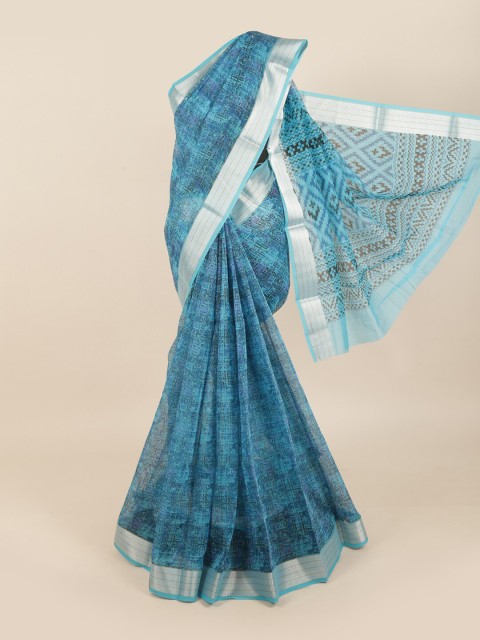 

Pothys Blue & Silver-Toned Tie and Dye Saree