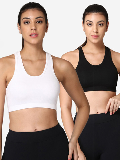 

ABELINO Pack of 2 Workout Bra Full Coverage Lightly Padded ZYM2PCPLBLACKWHITE, Black