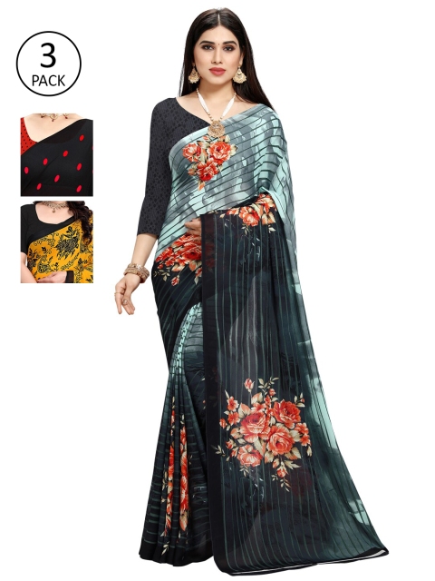 

KALINI Pack of 3 Printed Saree, Blue