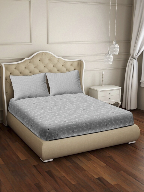 

BELLA CASA Grey Floral Printed Double King Bedding Set With Dohar