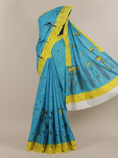 

Pothys Blue & Yellow Printed Jaipur Cotton Saree
