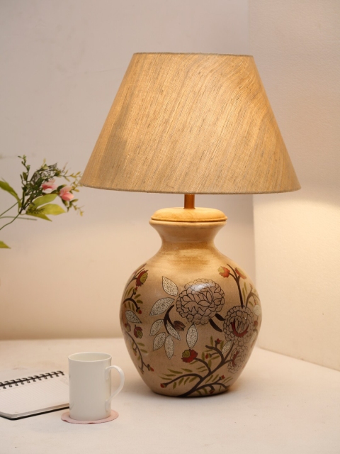 Fabindia Beige & Red Contemporary Terracotta Vilaksh Handpainted Table Lamp