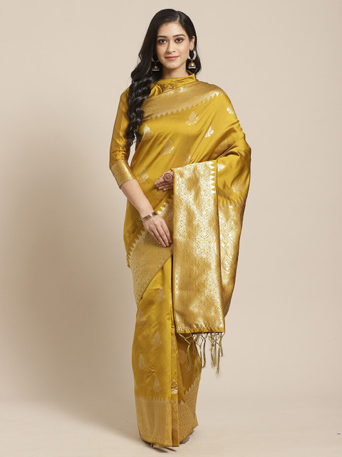 

Saree mall Golden & Yellow Ethnic Motifs Silk Blend Banarasi Sarees, Gold