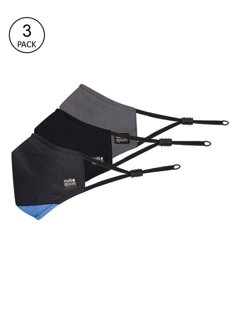 

Cultsport Unisex Pack Of 3 Solid 7-Ply Outdoor Reusable Cloth Face Masks, Black