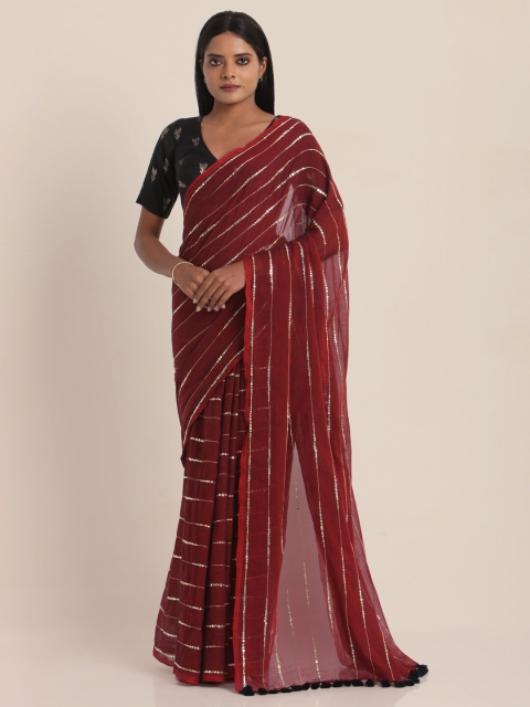 

Suta Maroon & Gold-Toned Embellished Mirror Work Pure Cotton Saree