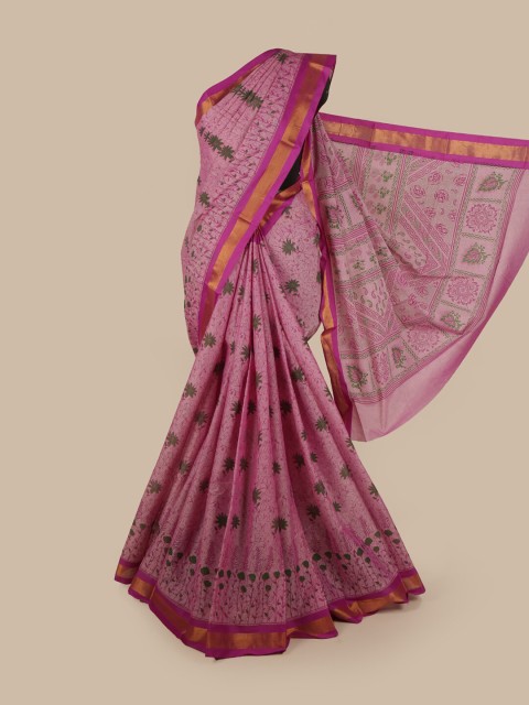 

Pothys Magenta & Green Floral Zari Saree