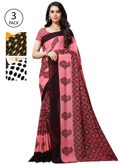 

KALINI Pack Of 3 Multicoloured Poly Georgette Sarees, Multi
