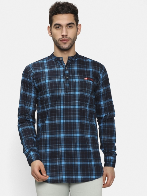 

V2 Value & Variety Men Navy Blue Checked Kurta