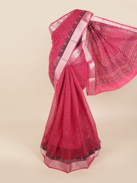 

Pothys Pink & Silver-Toned Floral Saree