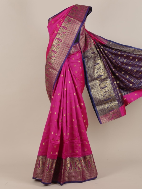 

Pothys Pink & Blue Ethnic Motifs Zari Saree